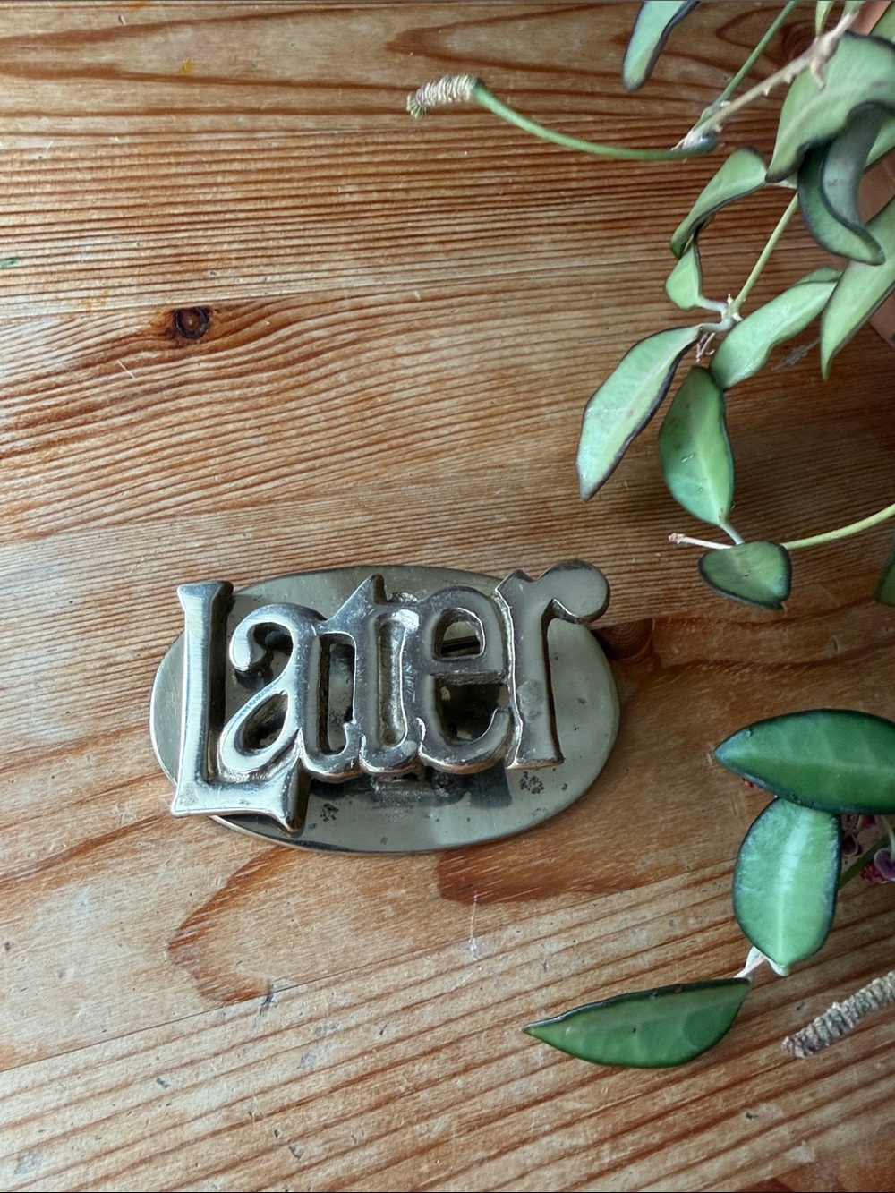 Vintage Brass 'Later' Script Paper Weight